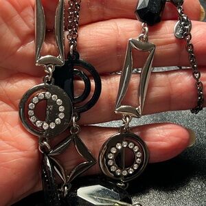 Lia Sophia Joann Gunmetal Silver Tone Metal Bead Rhinestone Long Necklace